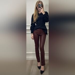 Shinestar Chocolate Brown Faux Leather Trousers Medium